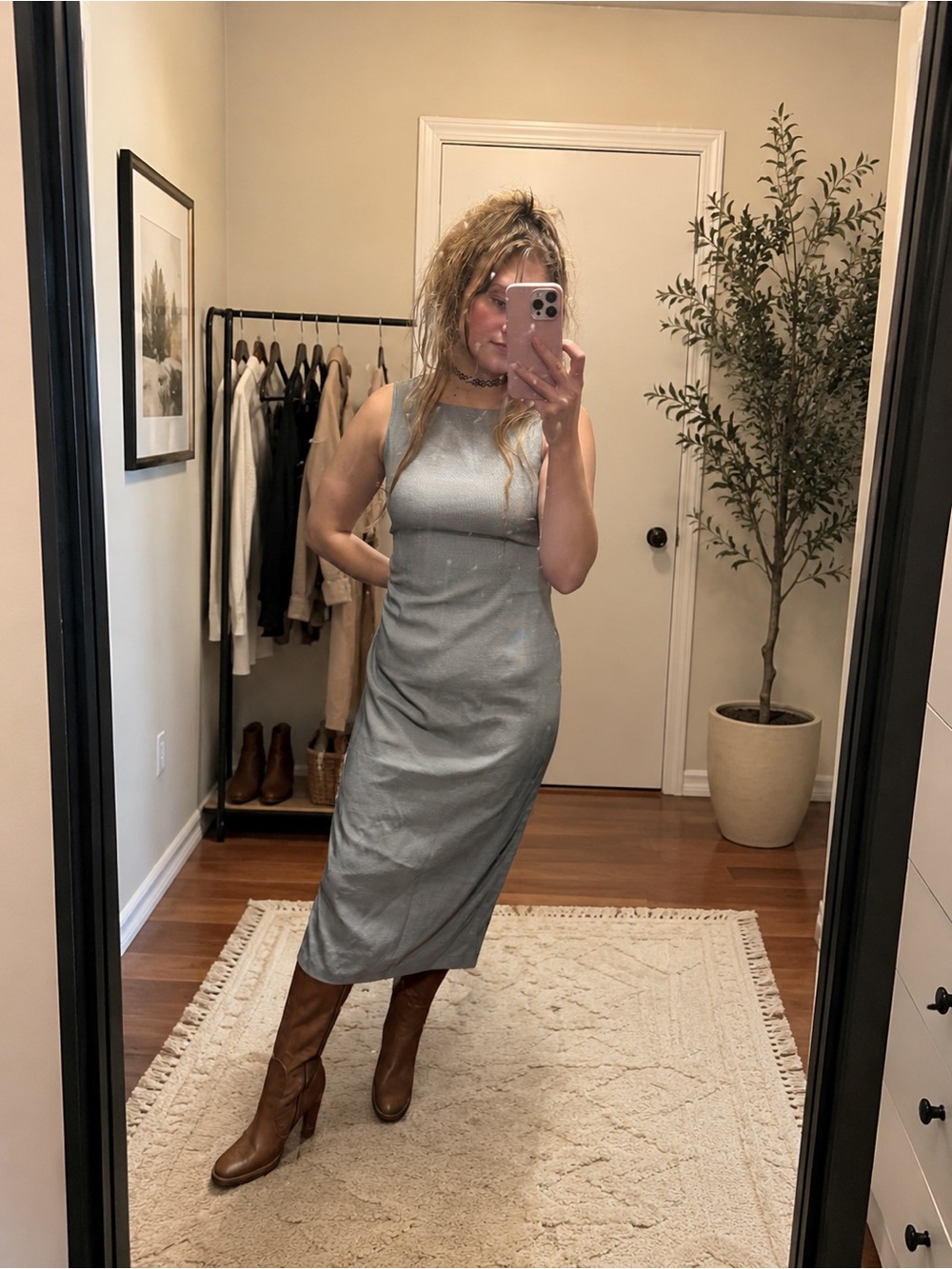 Vintage Nancy 90s Micro Houndstooth Midi Dress M/L